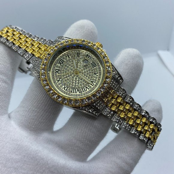 Unisex Model Iced Out Gold Color Watch - Picture 4 of 9